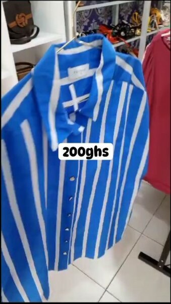 Shirt blue with white stripes, short sleeves