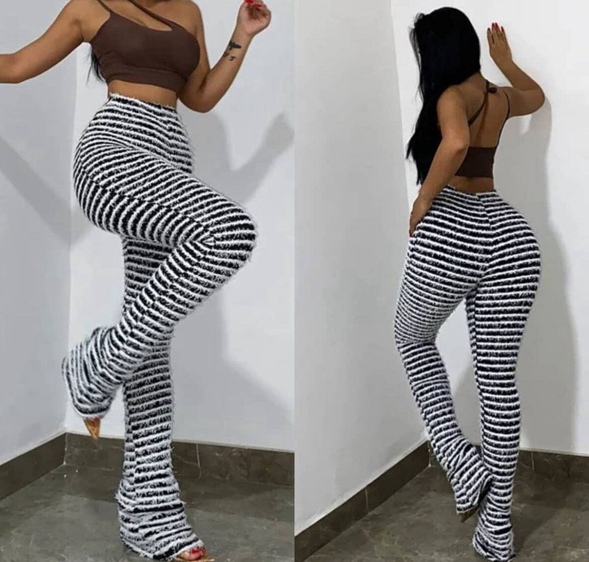 Pantalon évasé rayé femme