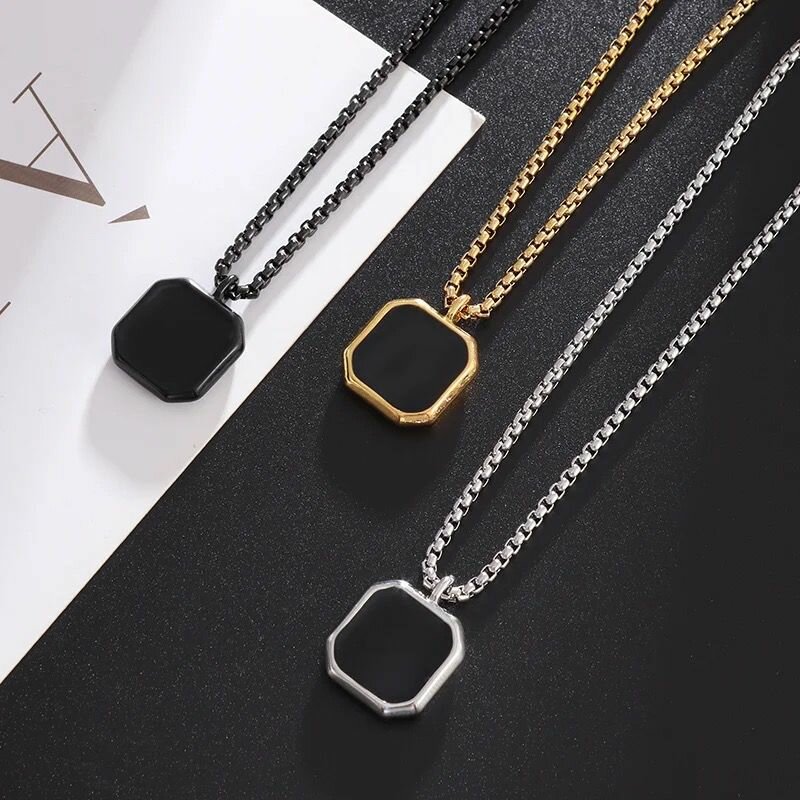 Onyx totem pentagon shaped custom pendant necklace small