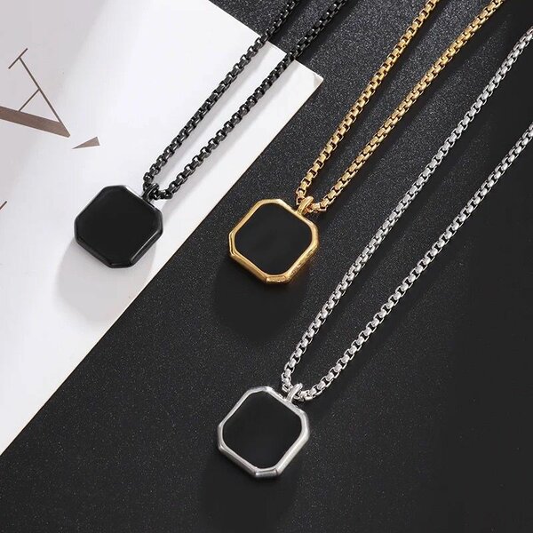 Onyx totem pentagon shaped custom pendant necklace small