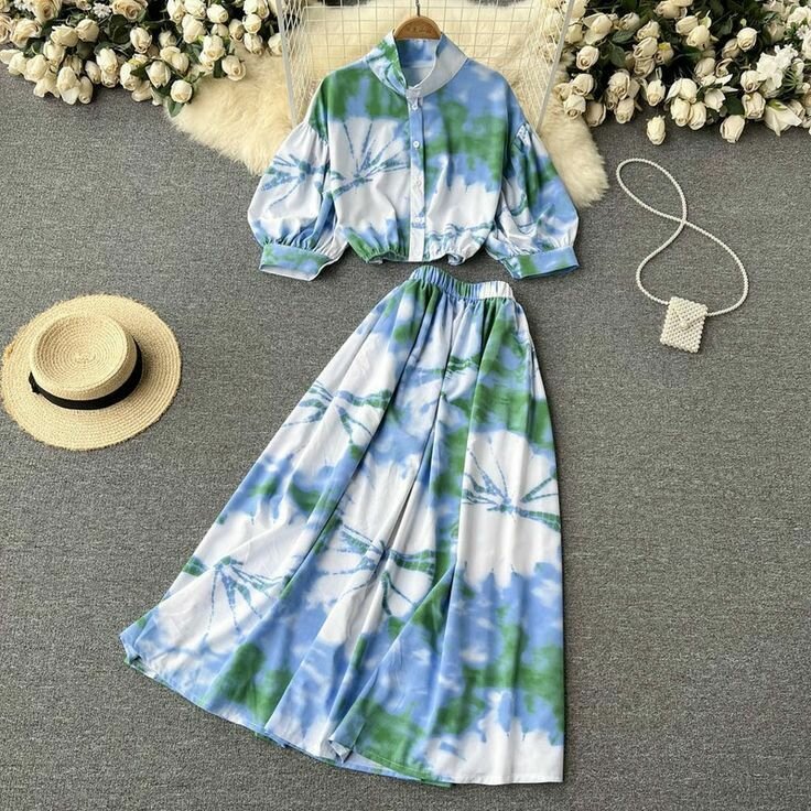 Lantern Sleeve Blouse Shirt And Maxi Skirt