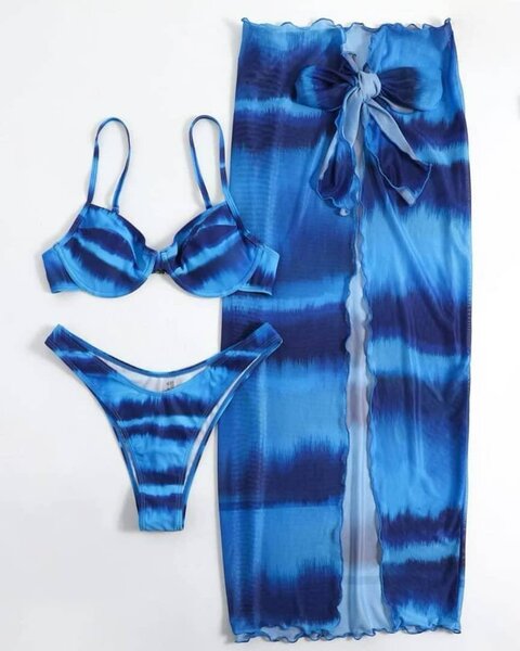 Maillot de bain tie-dye bleu 3 pièces