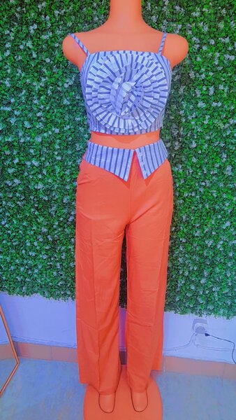 Ensemble chic rayé orange