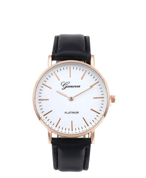 Leather striped wrist watch