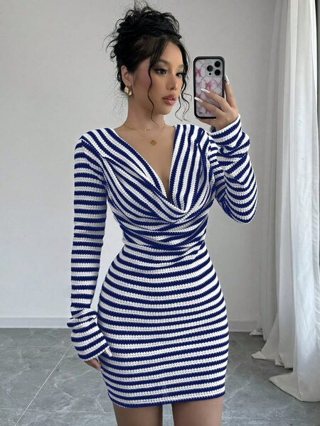 Robe Femme Sexy Rayée et Satin
