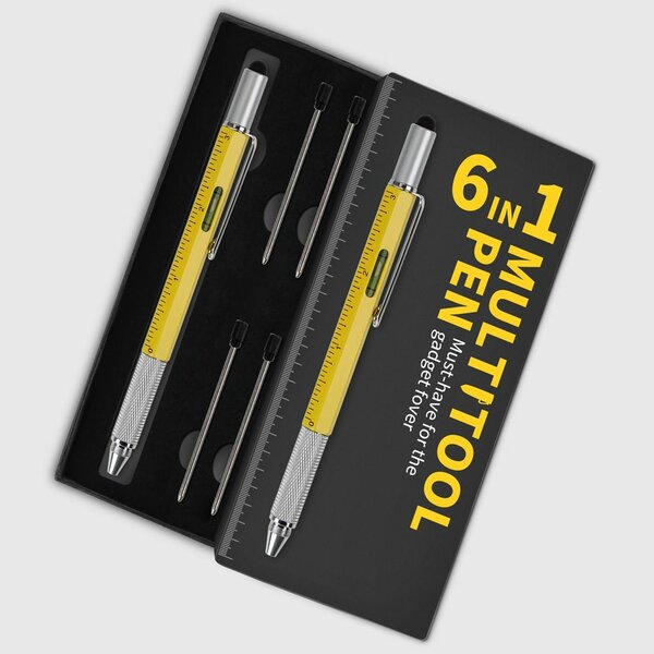 Stylo en acier multifonctionnel 6 en 1 + 4 mines de recharge