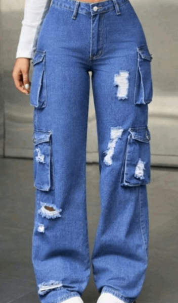 Jean cargo déchiré femme