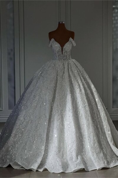 White wedding dress sleeveless off the shoulder