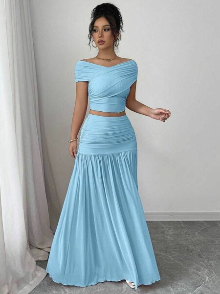 Robe longue élégante bleue