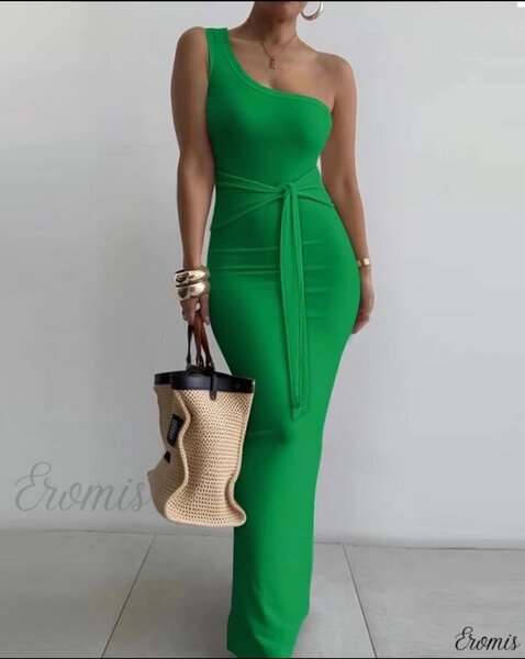 Robe longue asymétrique verte