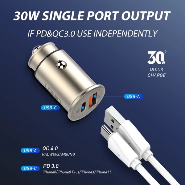 LDNIO 30W Car Charger USB C fit for iPhone 15 series