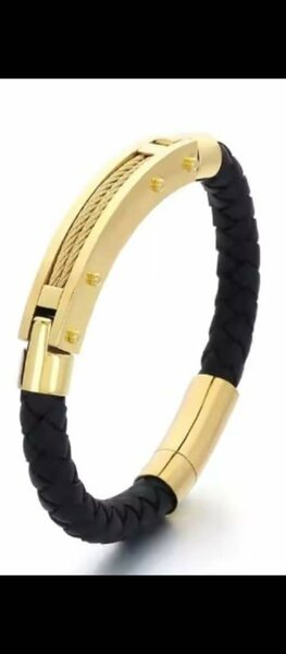 Bracelet cuir et acier doré