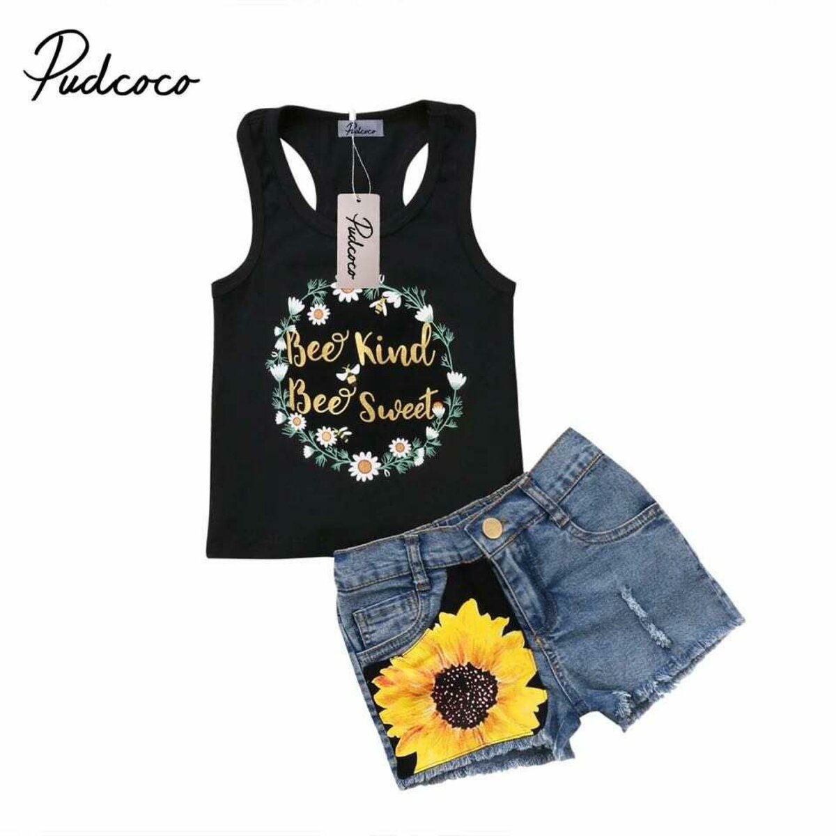 Ensemble pour fille: T-shirt sans manches noir et sirt en jean