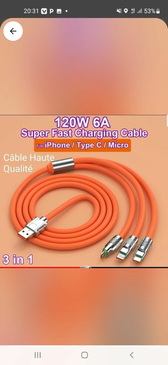 Câble de Charge Rapide 3 en 1