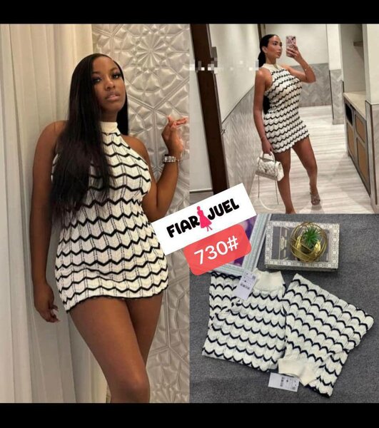 Robe Tricotée à Rayures Chic