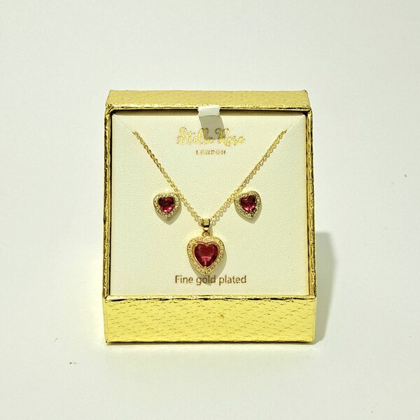 Parure Bijoux Dorée Coeur Rouge