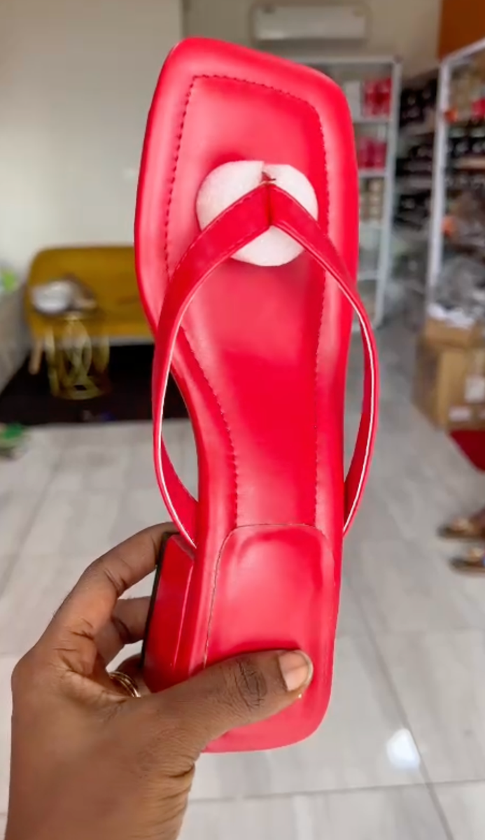 Leather red flip flops with heels
