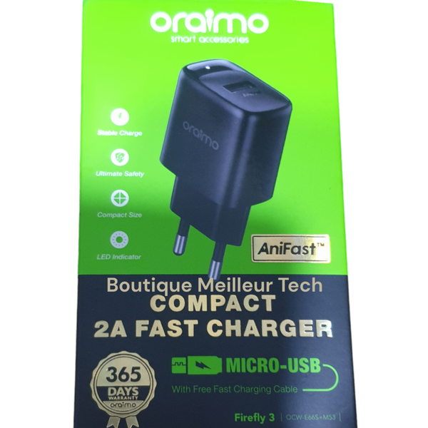 Oraimo Chargeur Bout Android Puissance 2A - Qualité Sûr