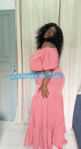 Ensemble femme, jupe longue et haut imprimé floral rose