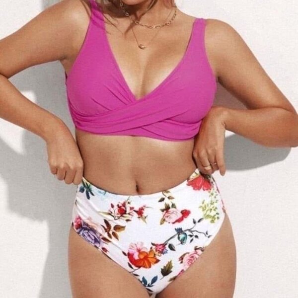 Maillot de bain taille haute fleurie