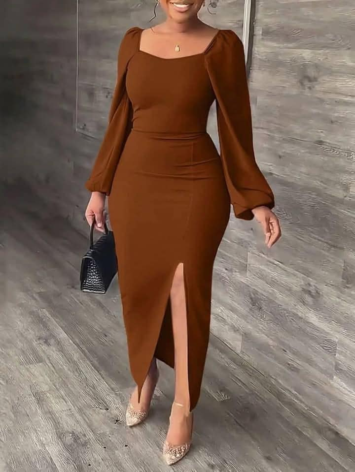 Long sleeves brown dress