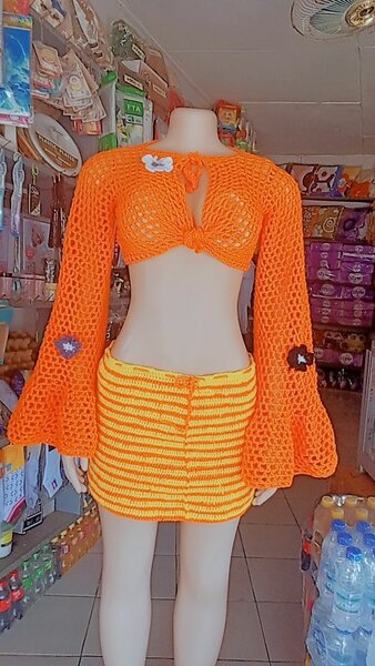 Set crochet orange vibrant