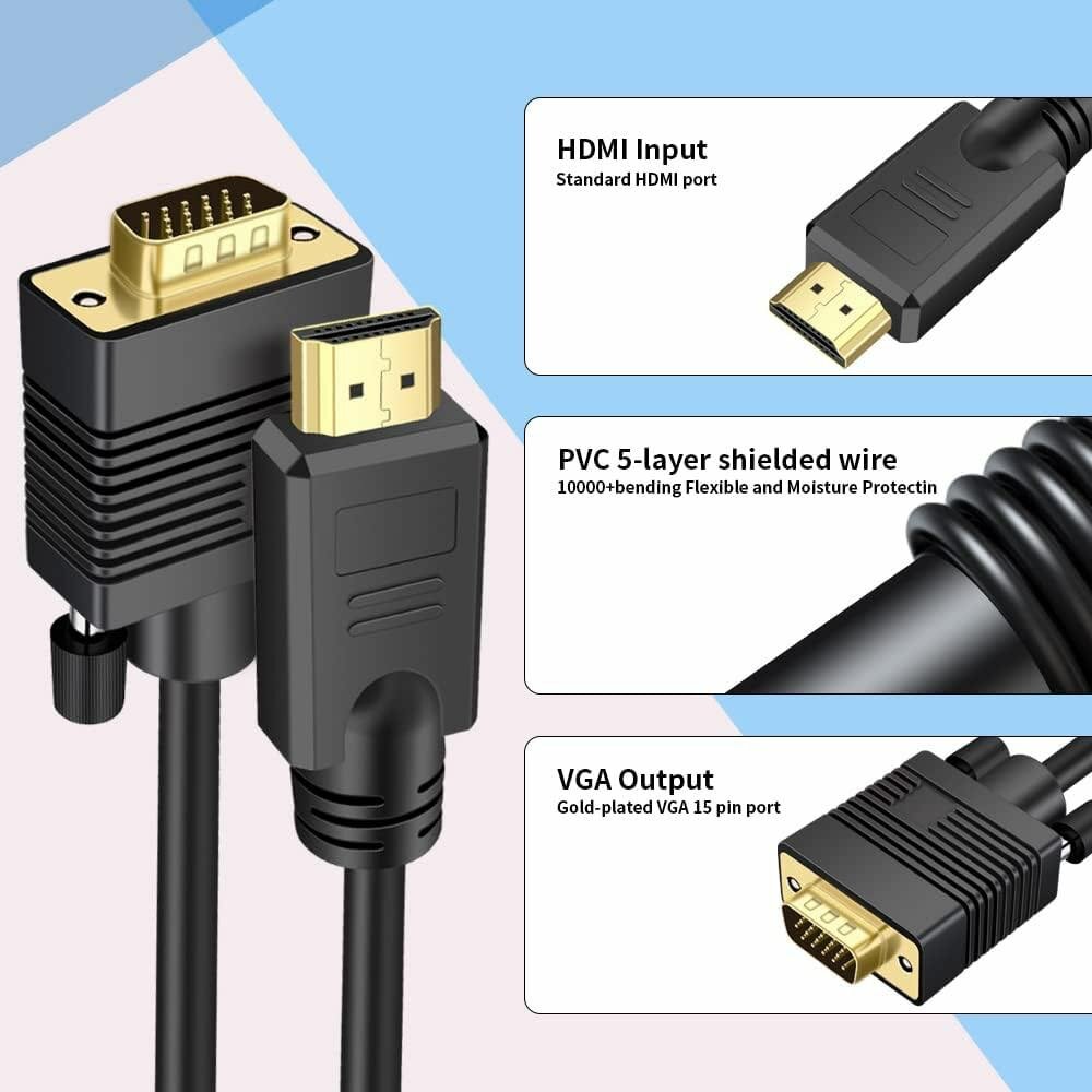 HDMI Male to VGA Male 15 Pin Video Cable