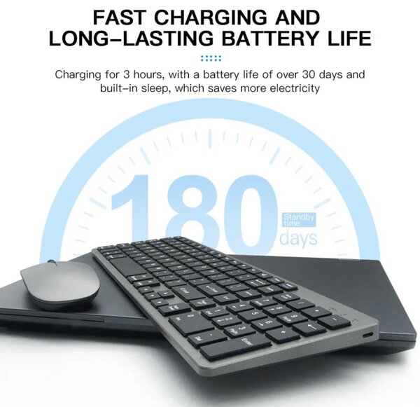 Clavier AZERTY ultra fin + Souris combinée, Rechargeable.