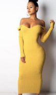 Robe ajustée à épaules dénudées et décolleté profond, jaune