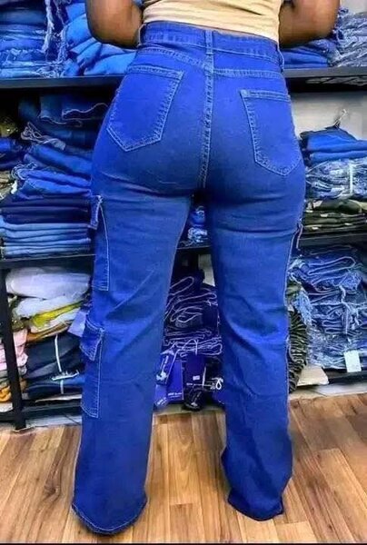 Jean cargo taille haute femme
