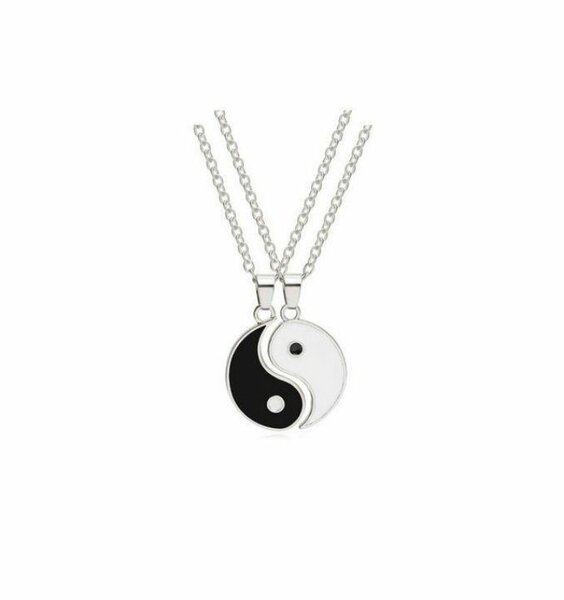 2Pcs Traditional Simple Couple Necklaces Gift Tai-Silver