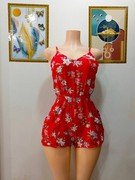 Combishort Fleuri Rouge Femme