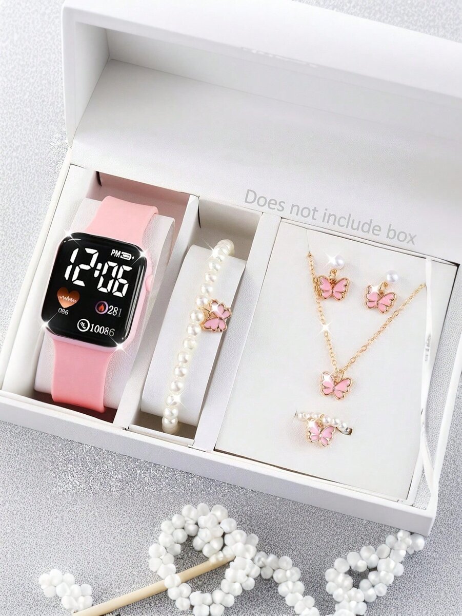 Ensemble Montre Rose et Bijoux Papillon