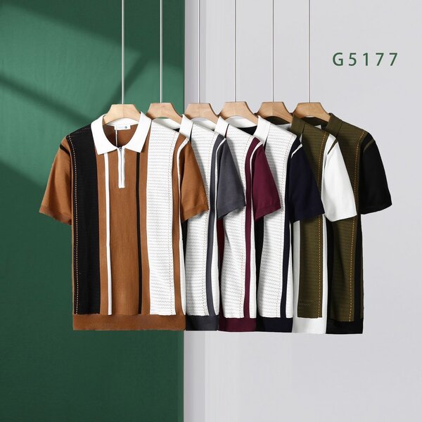 Polo en maille rayée homme