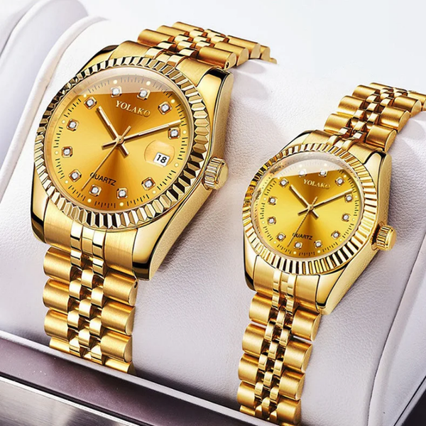 Montres Couple Dorées Élégantes