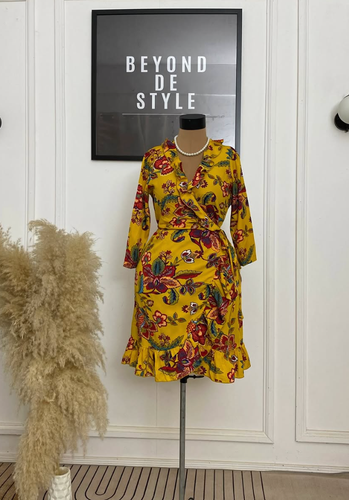 SWEET GIRL FLORAL WRAP DRESS. STRETCHY
