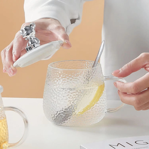 Tasse en verre avec couvercle ours