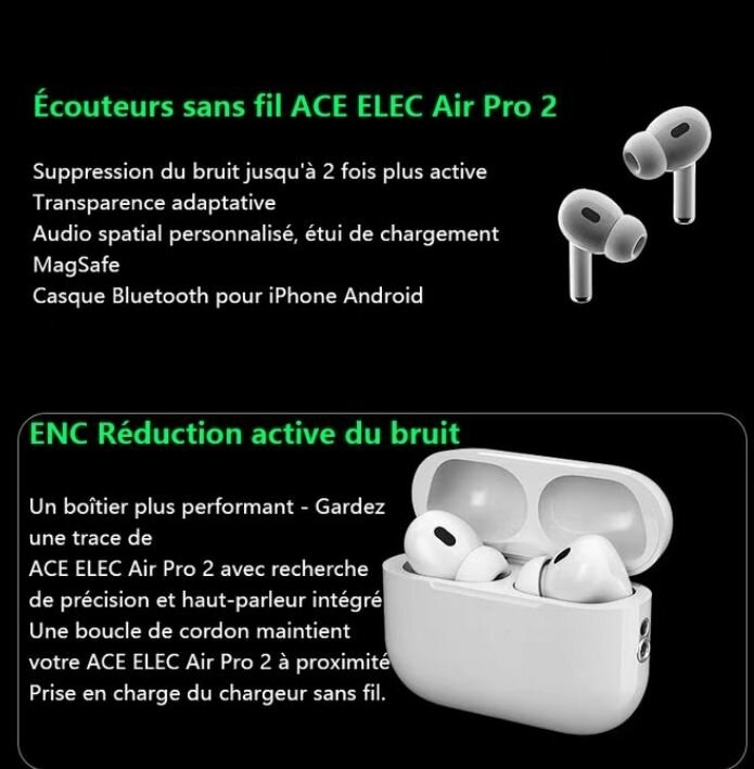 ACE ELEC Écouteurs Bluetooth 5.3