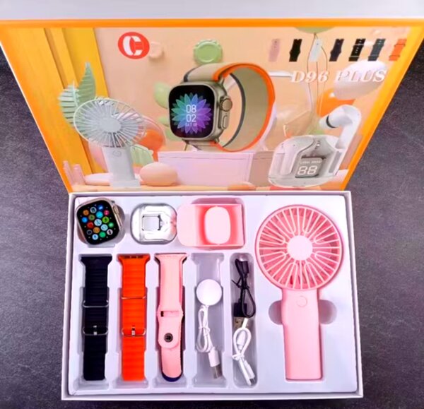 D96 Plus Ultra Smart Watch with Mini Fan & Earbud Combo-Pink