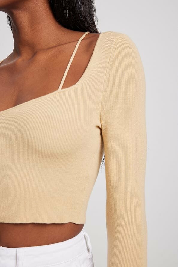 Beige Long Sleeve Strap Top