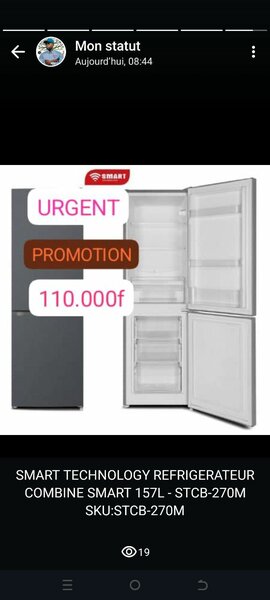 REFRIGERATEUR COMBINE 157 LITRES SMART TECHNOLOGY GARANTIE :