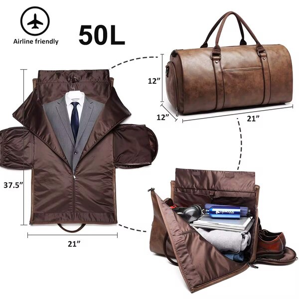 Convertible Garment/Duffel Travel Bag_Black & Brown