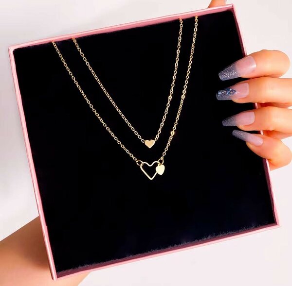 Collier Double Cœur Doré
