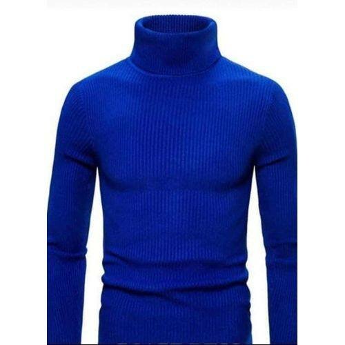 Pull col roulé tricoté bleu