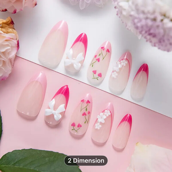 10 Ongles Pressés Floral Rose
