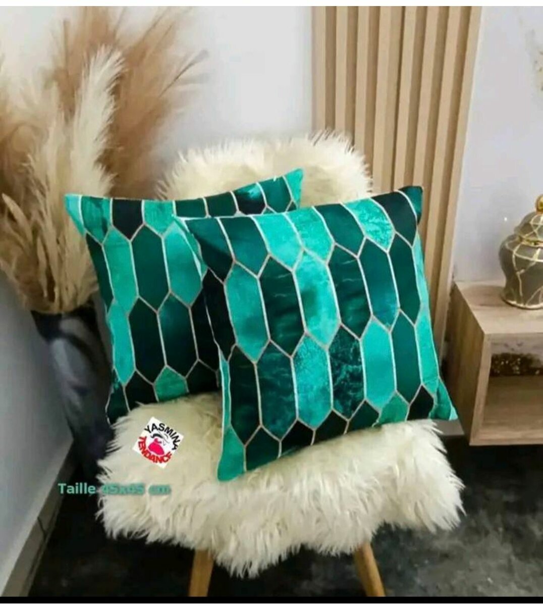 5 housses coussins vertes