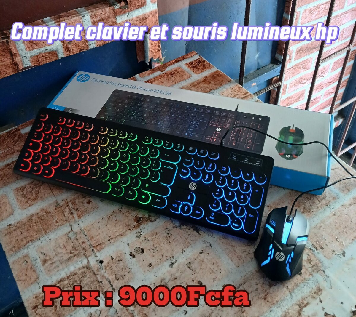 Clavier et souris de jeu hp lumineux km558