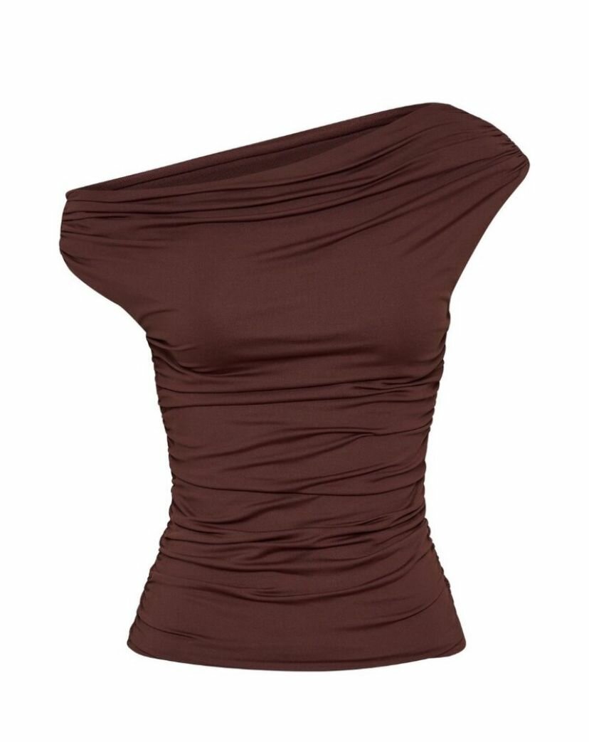 Top asymétrique brun femme