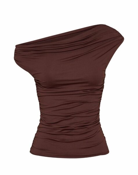 Top asymétrique brun femme