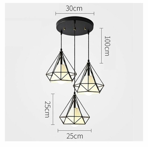 3 HEADS DIAMOND SHAPE HOLLOW IRON PENDANT LAMP CEILING LIGHT